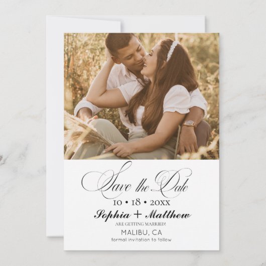 Elegance Script 2 Photo Wedding Save The Date (Rückseite)