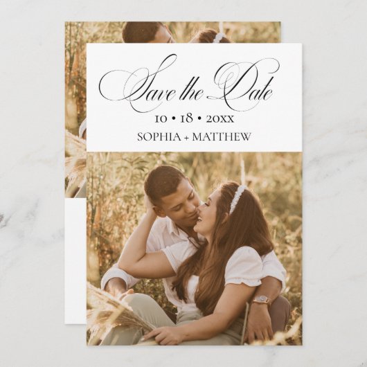 Elegance Script 2 Photo Wedding Save The Date (Vorne/Hinten)