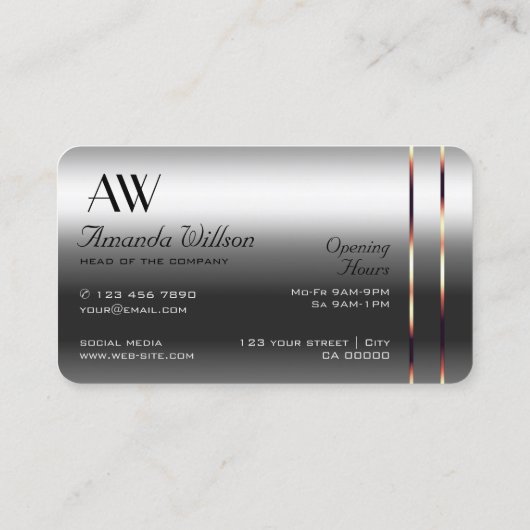 Elegance Silver Rose Gold Decoder Diamanten Monogr Visitenkarte (Rückseite)