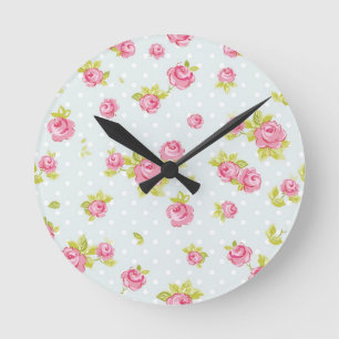 Elegance wallpaper pattern of pink roses 4 runde wanduhr
