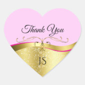 Elegance Wavy Gold Dekoration auf hellrosa Danke Herz-Aufkleber (Vorderseite)