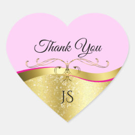 Elegance Wavy Gold Dekoration auf hellrosa Danke Herz-Aufkleber