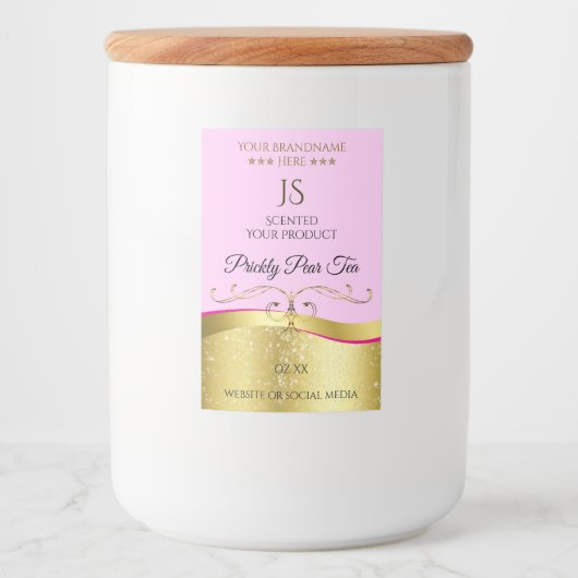 Elegance Wavy Gold Dekoration Hellrosa Monogram La Lebensmitteletikett (Vorderseite)