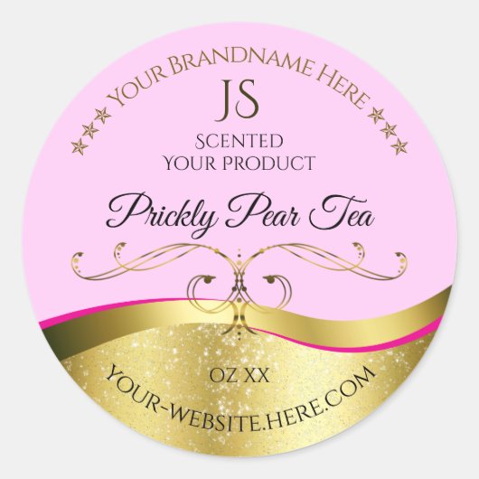 Elegance Wavy Gold Dekoration Hellrosa Monogram La Runder Aufkleber (Vorderseite)