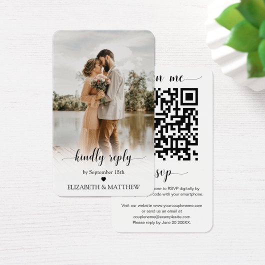 Elegance Wedding Website QR Code Foto RSVP Card (Schreibtisch)