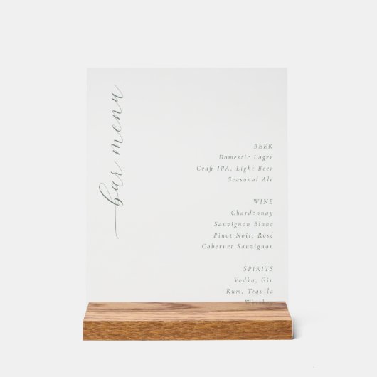 Elegance White Calligraphy Bar Menu Acrylschild (Vorderseite)