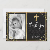 Elegand Gold and Black Baptisse Danke Karten