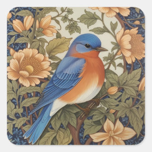 EleganEastern Bluebird William Morris Inspiriert Quadratischer Aufkleber