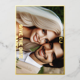 Eleganes Monogramm mit Foto Save the Date Folieneinladung