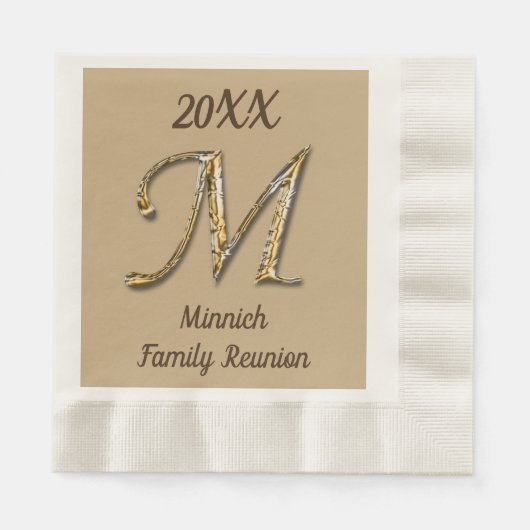 Eleganfamilie Wiedersehen Gold Letter M Monogram Serviette (Vorderseite)