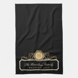 Eleganfamilie Wiedersehen Gold Monogram Black Geschirrtuch