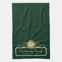 Eleganfamilie Wiedersehen Gold Monogram Green Geschirrtuch