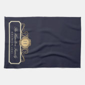 Eleganfamilie Wiedersehen Gold Monogram Navy Geschirrtuch (Horizontal)