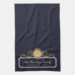 Eleganfamilie Wiedersehen Gold Monogram Navy Geschirrtuch