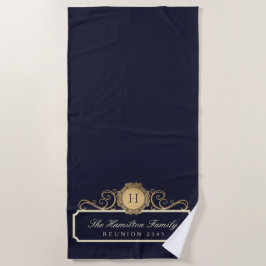 Eleganfamilie Wiedersehen Gold Monogram Navy Strandtuch
