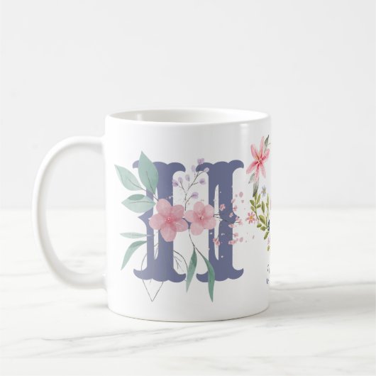 Eleganfarbene Blütenschmetterlingsmonogramm H Kaffeetasse (Links)