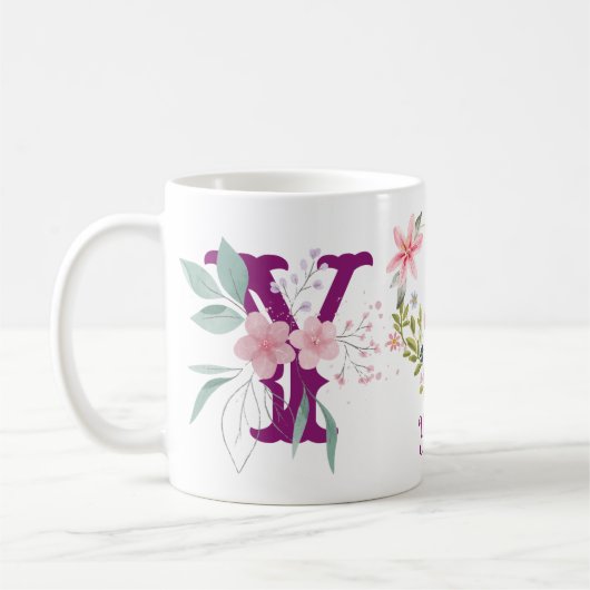 Eleganfarbene Blütenschmetterlingsmonogramm Y Kaffeetasse (Links)
