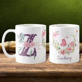 Eleganfarbenes Floral Butterfly Monogram Z Kaffeetasse