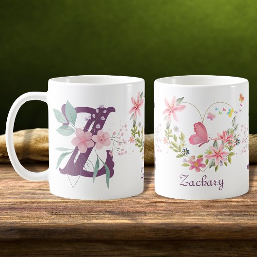 Eleganfarbenes Floral Butterfly Monogram Z Kaffeetasse