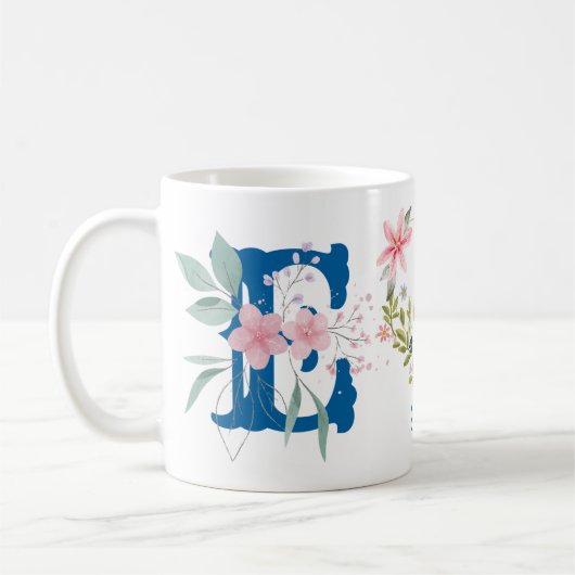 Eleganfarbenes Floral Butterfly Monogramm E Kaffeetasse (Links)