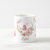 Eleganfarbenes Floral Butterfly Monogramm L Kaffeetasse (Mittel)