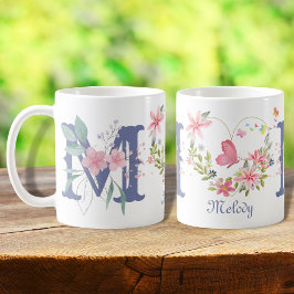 Eleganfarbenes Floral Butterfly Monogramm m Kaffeetasse