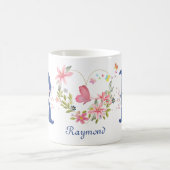 Eleganfarbenes Floral Butterfly Monogramm R Kaffeetasse (Mittel)