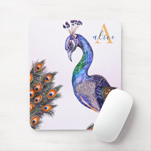 Eleganfarbenes Pfauenmonogramm Pink Mousepad (Mit Mouse)