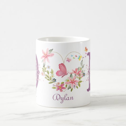 Eleganfarbenes Schwarz-Butterfly Monogramm D Kaffeetasse (Mittel)