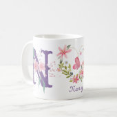 Eleganfarbenes Schwarz-Butterfly Monogramm N Kaffeetasse (Vorderseite Links)