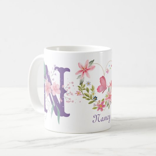 Eleganfarbenes Schwarz-Butterfly Monogramm N Kaffeetasse (Vorderseite Links)