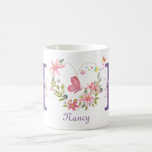 Eleganfarbenes Schwarz-Butterfly Monogramm N Kaffeetasse (Mittel)