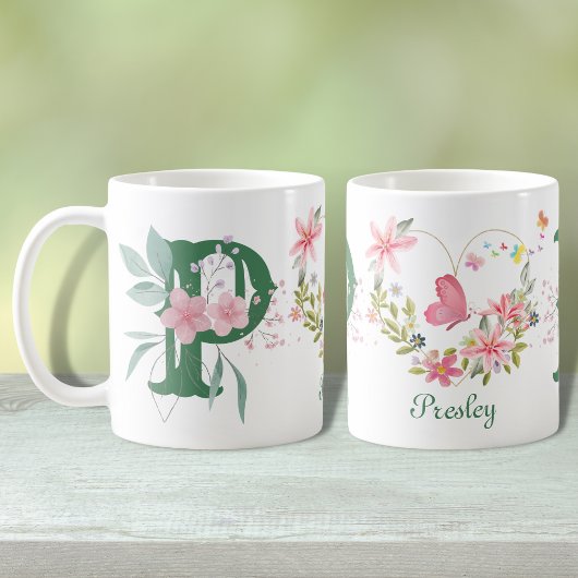 Eleganfarbenes Schwarz-Butterfly-Monogramm P Kaffeetasse