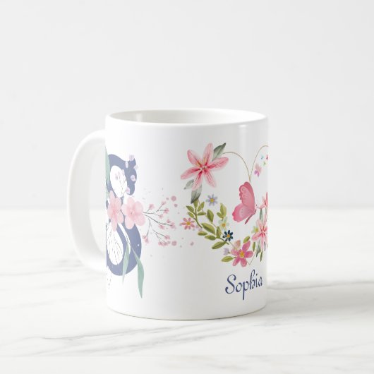 Eleganfarbenes Schwarz-Butterfly Monogramm S Kaffeetasse (Vorderseite Links)