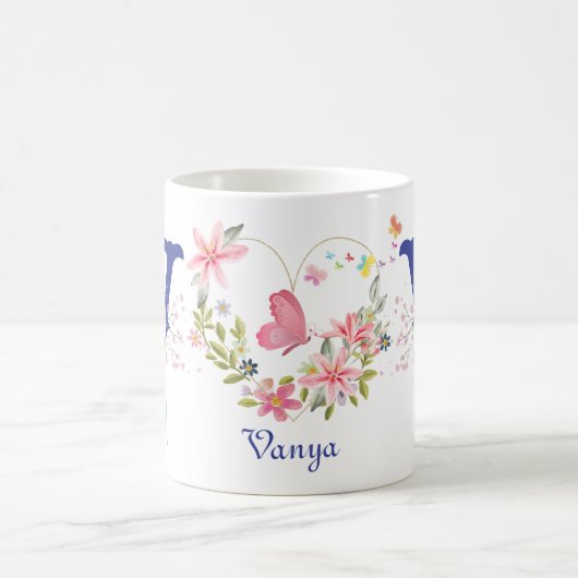 Eleganfarbenes Schwarz-Butterfly Monogramm V Kaffeetasse (Mittel)