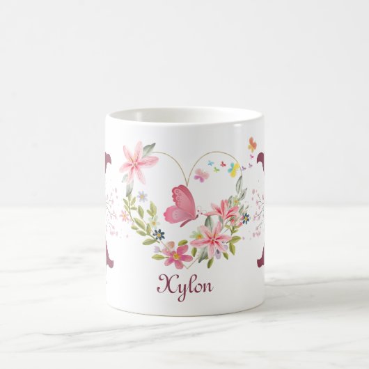 Eleganfarbenes Schwarz-Butterfly Monogramm X Kaffeetasse (Mittel)