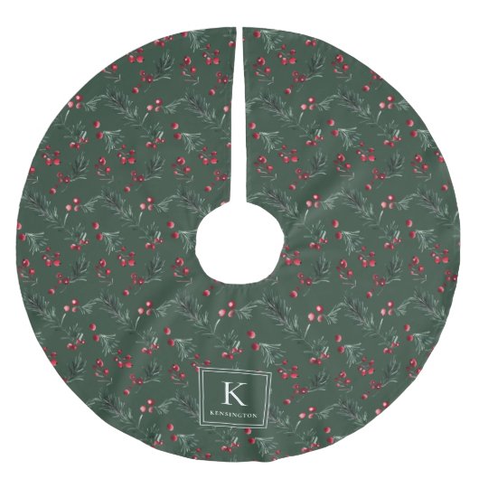 Eleganforest Green Botanical Christmas Monogram Polyester Weihnachtsbaumdecke (Vorderseite)