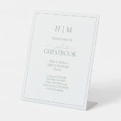 Elegange Sage Green Script Monogram Foto Gästebuch Sockelschild (Vorderseite)