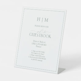 Elegange Sage Green Script Monogram Foto Gästebuch Sockelschild