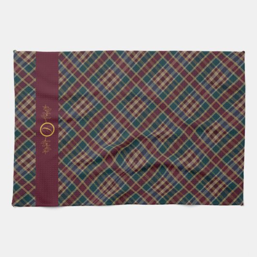 Elegangoldmonogramm Kariert - Cranberry Blue Aquam Geschirrtuch (Horizontal)