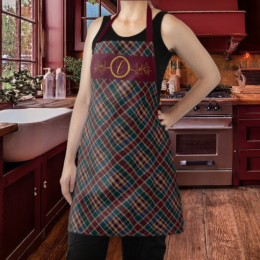 Elegangoldmonogramm Kariert - Cranberry Blue Aquam Schürze