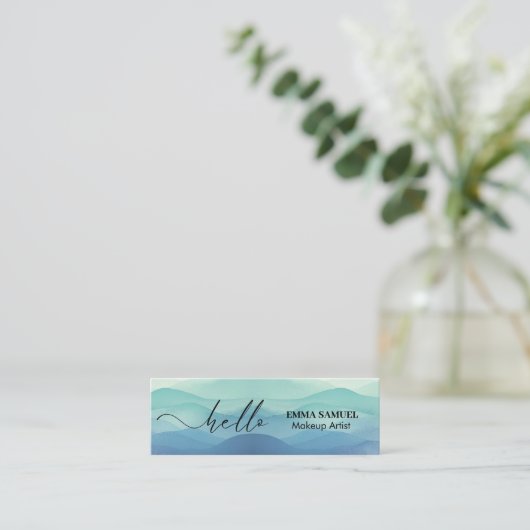 EleganHello Minimal Calligraphy Navy Ocean Mini Visitenkarte (Stehend Vorderseite)