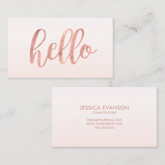 EleganHello Rose Gold Typografie Beruflich Visitenkarte (Vorne/Hinten)
