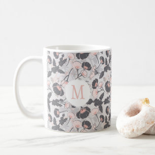 Eleganine Feminine Pink Gray Blume Monogramm Kaffeetasse