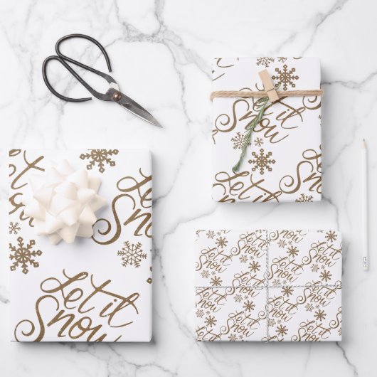 Eleganlet it Snow Gold Winter Saison Geschenkpapier Set (Vorderseite)