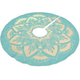 EleganLight Aquamarin und Gold Mandala Boho Weihna Polyester Weihnachtsbaumdecke