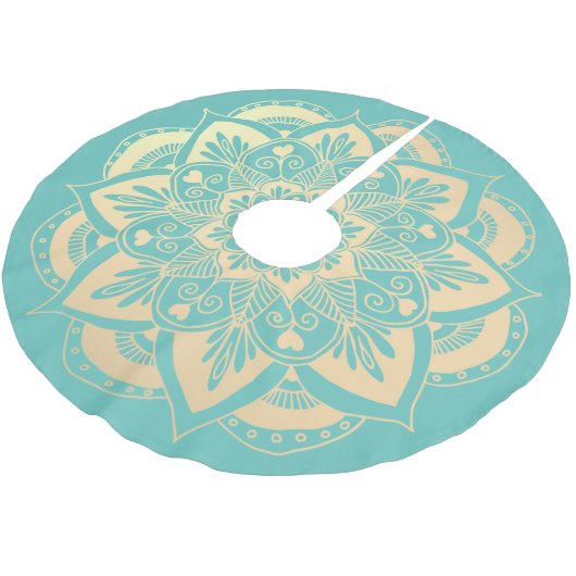 EleganLight Aquamarin und Gold Mandala Boho Weihna Polyester Weihnachtsbaumdecke (Schrägansicht)