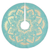 EleganLight Aquamarin und Gold Mandala Boho Weihna Polyester Weihnachtsbaumdecke (Vorderseite)