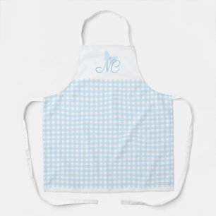 Eleganlight Blue Butterfly Monogram Gingham Schürze