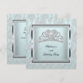 Eleganlight Blue Damask Silver Tiara Geburtstag Einladung (Vorne/Hinten)